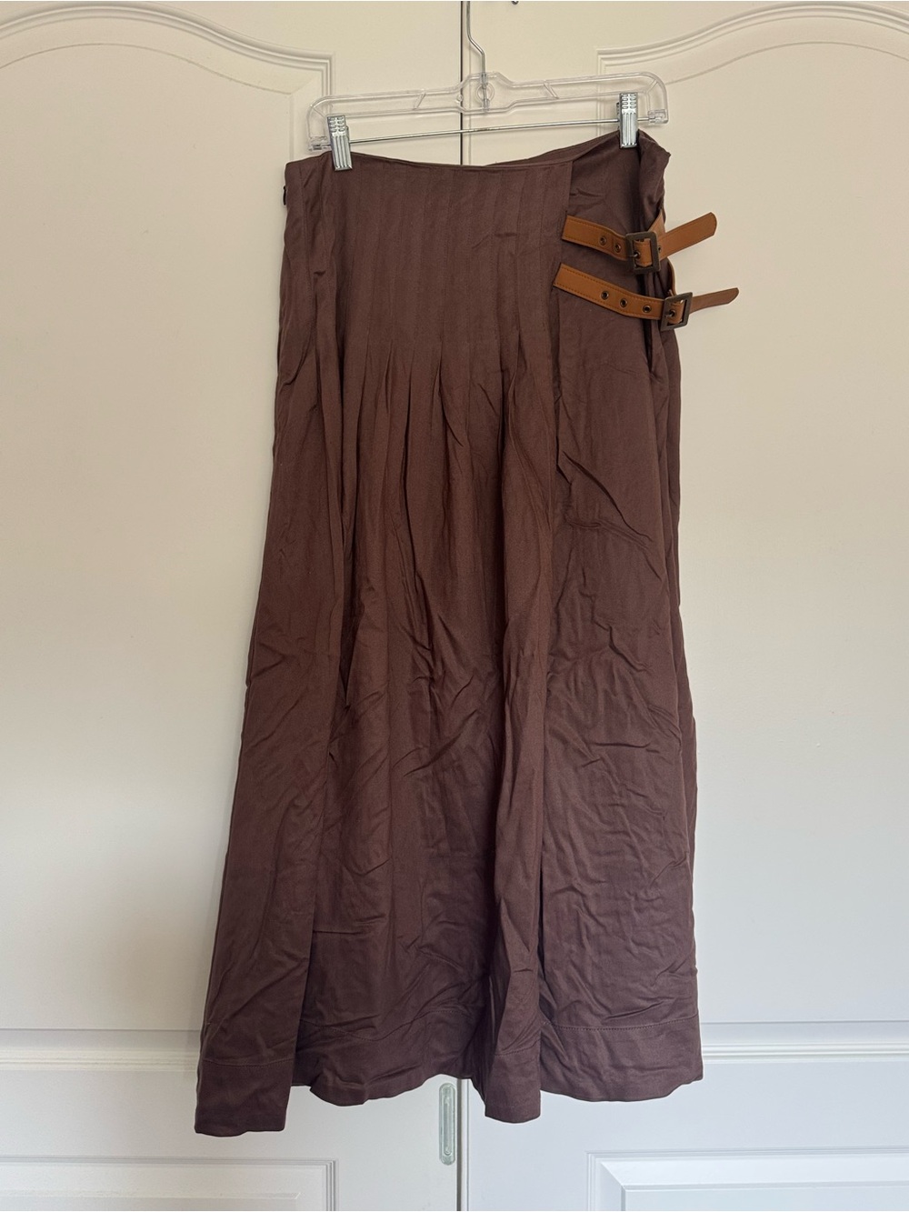 Anthropologie Chocolate Brown Maxi Skirt with Buckle Straps